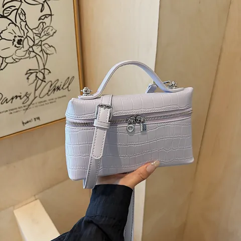 Dames Mode Krokodillenpatroon PU Leer Box Tas Dubbele Rits Handtas Niche Schouder Crossbody Tas Minimalistisch