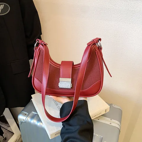 Retro Suede PU Leather Patchwork Underarm Bag For Women Vintage Contrast Color Hobo Shoulder Bag With Adjustable Strap Metal Buckle