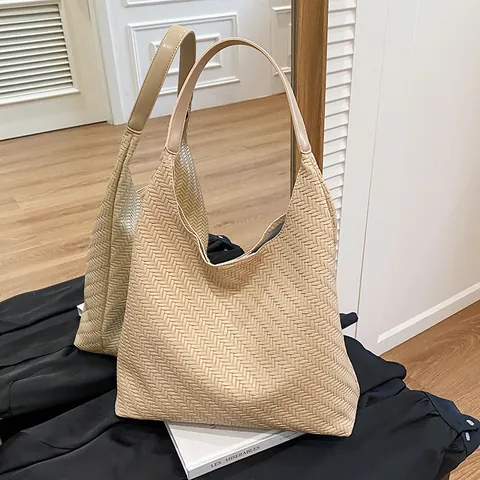 Damen Mode Geflochtene Tragetasche Große Kapazität PU Leder Schultertasche Minimalistische Pendler Hobo Tasche Für Den Alltag