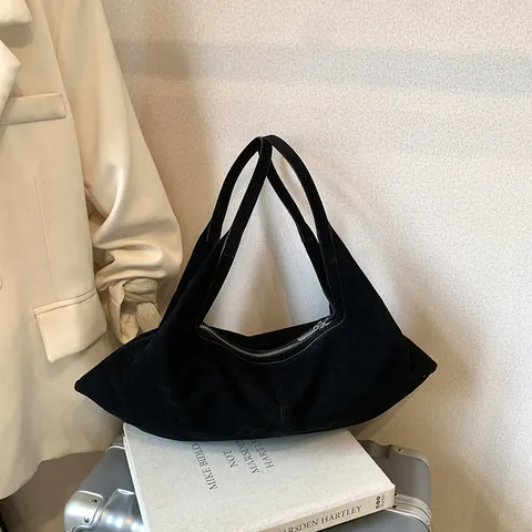 Vintage Wildleder Hobo Tasche Für Damen Große Kapazität Umhängetasche Koreanische Nische Einfarbig Zweiteiliges Set