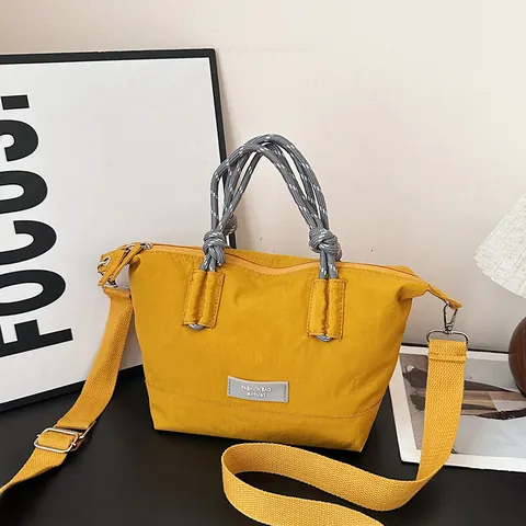 Women's Casual Washed Cloth Crossbody Bag With Braided Handle Fashion Small Square Shoulder Bag Adjustable Strap Satchel For Daily Use