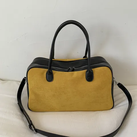 Bolso Tote Boston de Mujer Gran Capacidad Minimalista Color Contrastante Cuero PU Gamuza Patchwork Bolso de Hombro Para Viajes