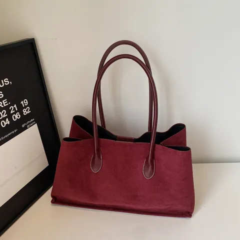 Borsa Tote Grande Capacità Minimalista Vintage Per Donna Borsa A Tracolla In Pelle PU Retrò Effetto Scamosciato Per Pendolari