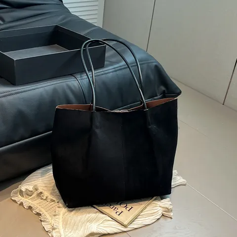 Minimalist Suede Large Capacity Tote Bag For Women With Inner Pouch Casual Solid Color Shoulder Handbag Autumn Office Bag