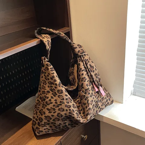 Vintage Leopardenmuster Wildleder Tote Bag Für Damen Mode Große Kapazität Schultertasche Tiermuster Hobo Tasche Mit Reißverschluss