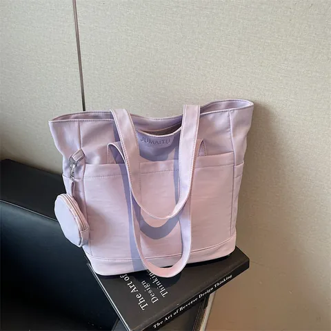 Women Casual Canvas Tote Bag Large Capacity Handbag And Round Mini Pouch Japanese Style Shoulder Bag Daily Shopping Work