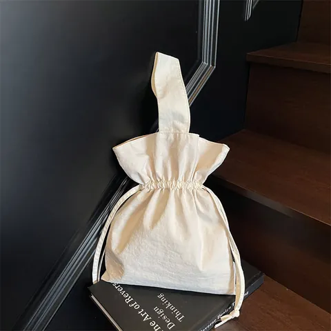 Dames Minimalistische Stoffen Handtas Koord Bucket Bag Grote Capaciteit Effen Kleur Stoffen Tote Tas Voor Dagelijks Woon-werkverkeer