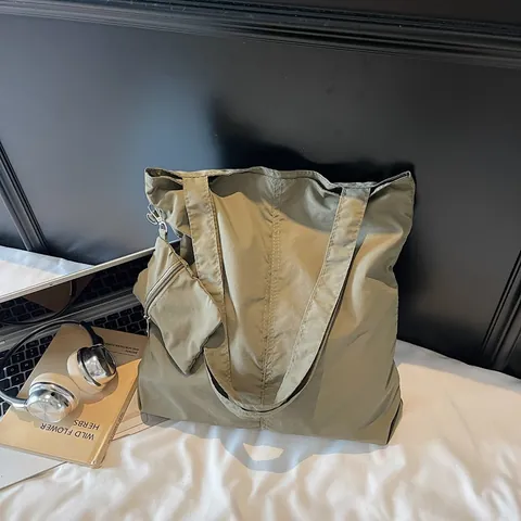 Damen Große Kapazität Nylon Einkaufstasche Minimalistisch Wasserdichte Schultertasche Mit Zusatztasche Lässige Handtasche Reißverschluss