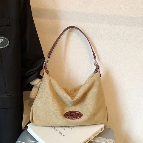 Vintage Suede Texture Large Capacity Underarm Tote Bag For Women Retro PU Leather Shoulder Bag Casual Office Hobo Bag
