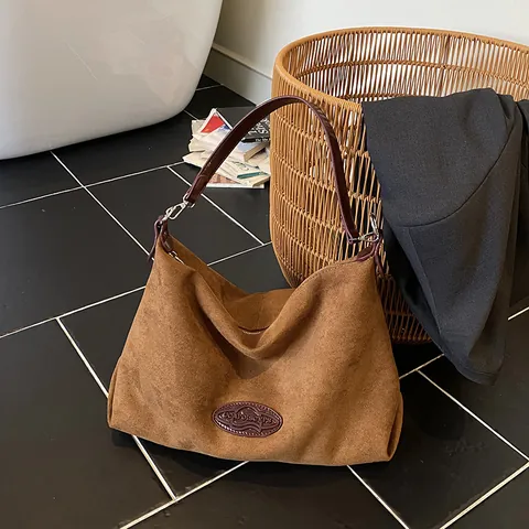 Vintage Suede Texture Large Capacity Underarm Tote Bag For Women Retro PU Leather Shoulder Bag Casual Office Hobo Bag