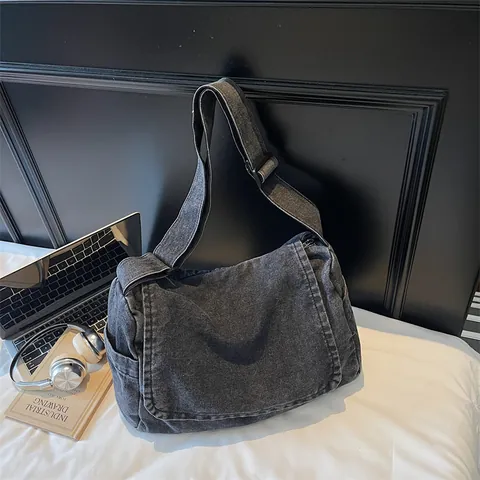 Borsa a Spalla in Denim Vintage Grande Capacità Borsa a Tracolla in Denim Lavato Con Tracolla Larga Regolabile Per Donna Casual