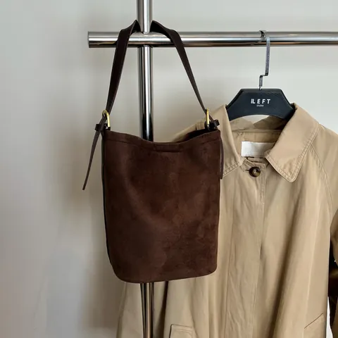 Bolso de Cubo de Gamuza Retro para Mujer Estampado de Leopardo Color Sólido Bolso de Hombro Correa de Cuero Ajustable Moda Casual