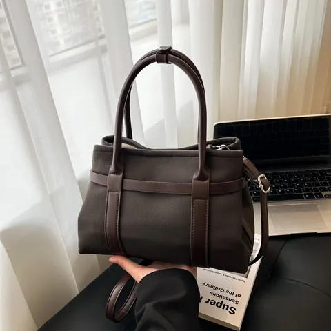 Vintage Damen Einkaufstasche Segeltuch Und PU Leder Spleißen Große Kapazität Einfache Retro Schulterhandtasche Für Den Täglichen Büro Pendeln