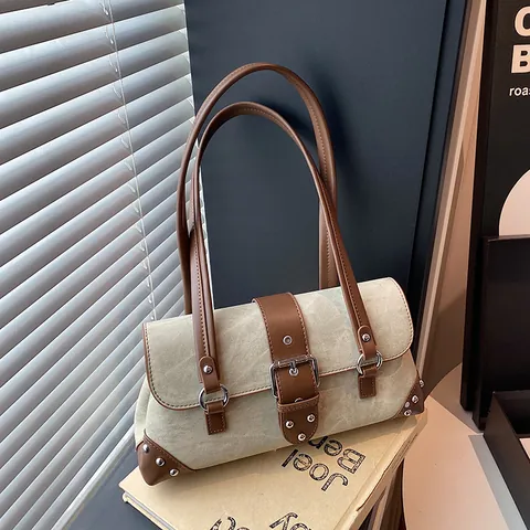 Borsa Sottobraccio con Rivetti Vintage Y2K Donna in Pelle PU Denim con Fibbia Borsa a Tracolla Streetwear Baguette Bag Casual Quotidiana