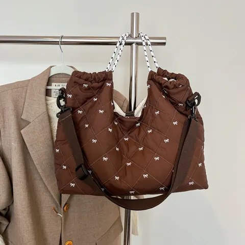 Dames Gewatteerde Strik Tote Tas Grote Capaciteit Oxford Doek Woon-Werkverkeer Schoudertas Casual Trekkoord Handtas Voor College