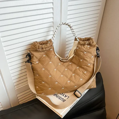 Dames Gewatteerde Strik Tote Tas Grote Capaciteit Oxford Doek Woon-Werkverkeer Schoudertas Casual Trekkoord Handtas Voor College