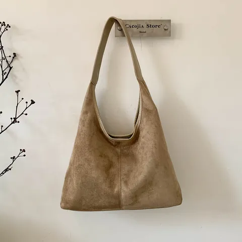 Women Large Capacity Faux Suede Hobo Bag Vintage Minimalist Shoulder Tote Bag For Commute Autumn Winter Fashion Handbag