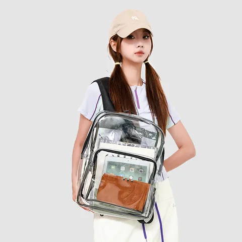 Fashion Clear PVC Backpack Waterproof Large Capacity School Bookbag For Women Teenagers Casual Travel Transparent Daypack