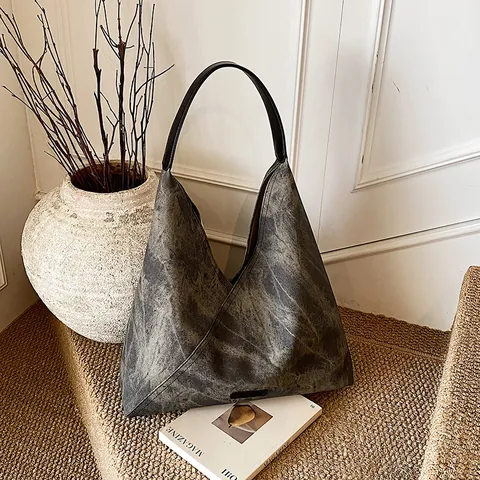 Borsa Tote Vintage a Texture Marmo per Donna Grande Capacità in Pelle PU Borsa a Tracolla Con Pochette Interna Borsa Casual Pendolare Geometrica