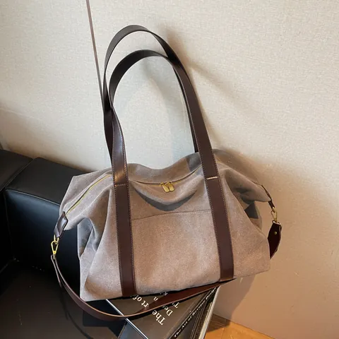 Women's Large Capacity Canvas Tote Bag Retro Minimalist Shoulder Crossbody Bag With PU Leather Handle For Travel Daily
