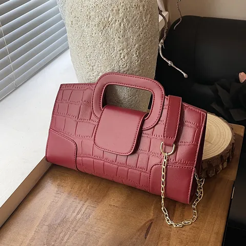 Women's Vintage Crocodile Embossed Handbag PU Leather Chain Shoulder Crossbody Bag Cutout Handle Retro Tote For Daily Party