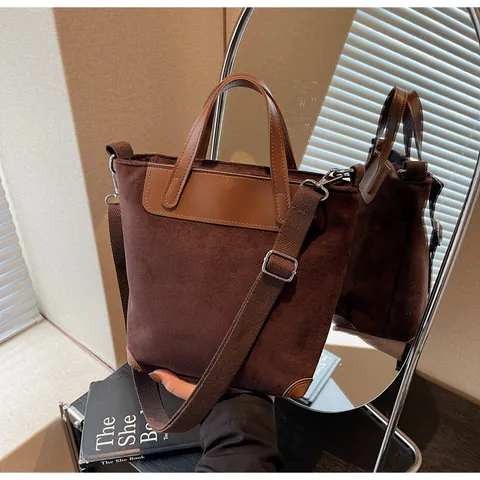 Bolso Tote de Gran Capacidad para Mujer de Cuero PU y Lona Patchwork Bolso Cubo Vintage Bandoulière Con Correa Ajustable Retro