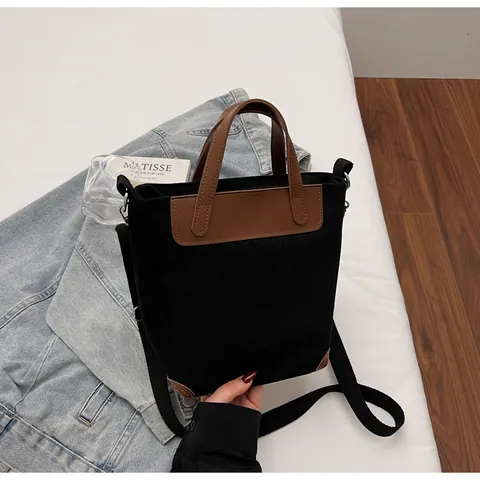 Bolso Tote de Gran Capacidad para Mujer de Cuero PU y Lona Patchwork Bolso Cubo Vintage Bandoulière Con Correa Ajustable Retro