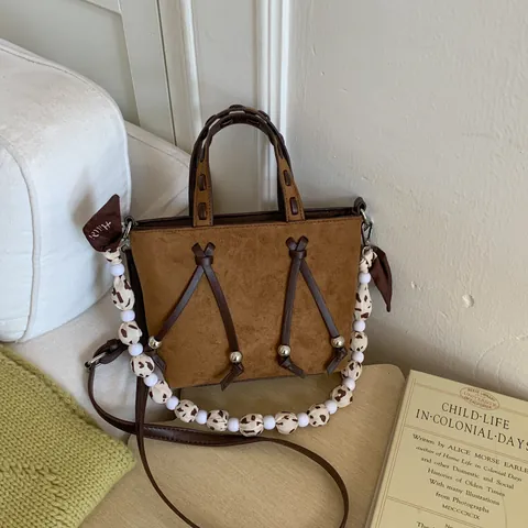 Women Vintage PU Suede Underarm Bag With Beaded Strap Fashion Leopard Print Shoulder Tote Bag Casual Commute Large Capacity Handbag
