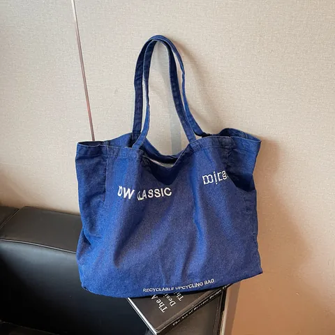 Sac Fourre-tout en Toile à Grande Capacité pour Femmes Motif Lettre Minimaliste Sac à Épaule Écologique pour Shopping Quotidien