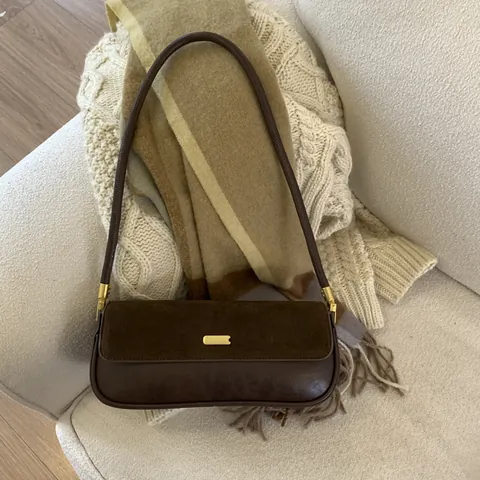 Women Retro Leopard Patchwork PU Leather Underarm Bag Minimalist Gold Buckle Shoulder Bag Fashion Baguette Bag Daily Commute