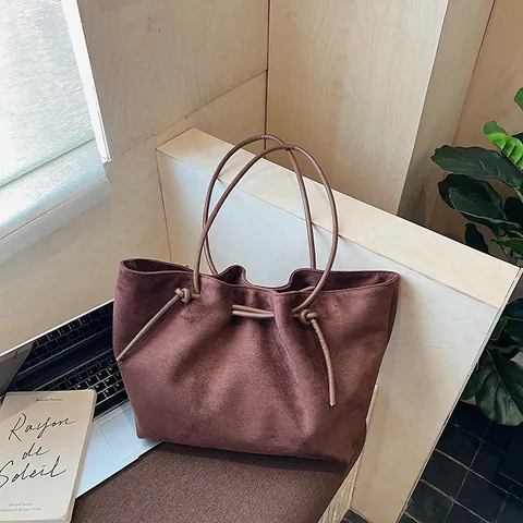 Bolso Tote de Gamuza para Mujer Gran Capacidad Minimalista Bolso de Hombro con Nudo de Cordón Bolso de Mano