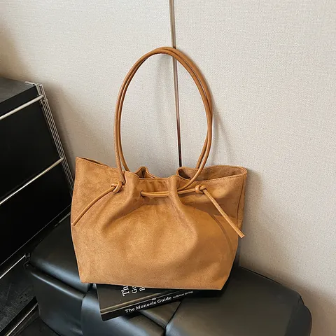 Bolso Tote de Gamuza para Mujer Gran Capacidad Minimalista Bolso de Hombro con Nudo de Cordón Bolso de Mano