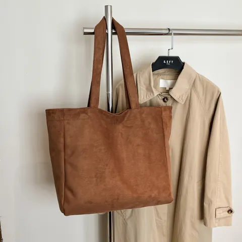Bolso Tote de Gamuza de Gran Capacidad para Mujer Bolso de Hombro Minimalista de Color Sólido para Estudiantes Universitarios Bolso Retro