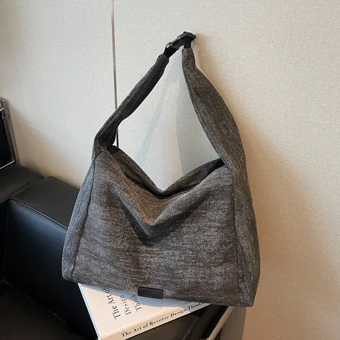 Women Large Capacity Canvas Tote Bag Japanese Minimalist Style Casual Shoulder Underarm Bag For Daily Commute Work