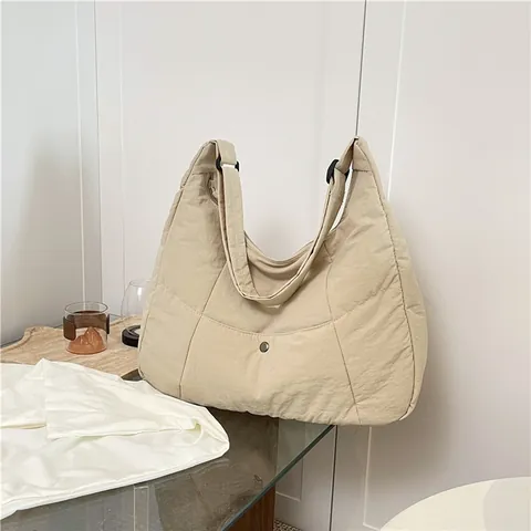 Bolso Tote Acolchado de Nailon de Gran Capacidad para Mujer Estilo Coreano Bolso de Hombro Color Sólido Correa Ajustable