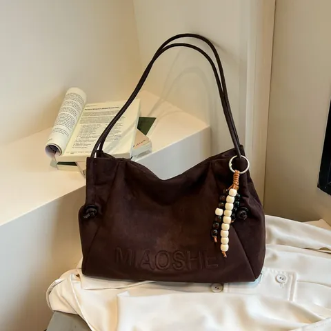 Women Leopard Print Suede Large Capacity Shoulder Bag Fashion Leisure Crossbody Tote Bag With Beaded Charm