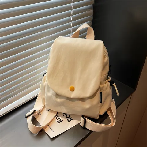 Large Capacity Canvas Nylon Backpack Casual Flip School Bag For Men Women Travel Daily Backpack With Contrast Button