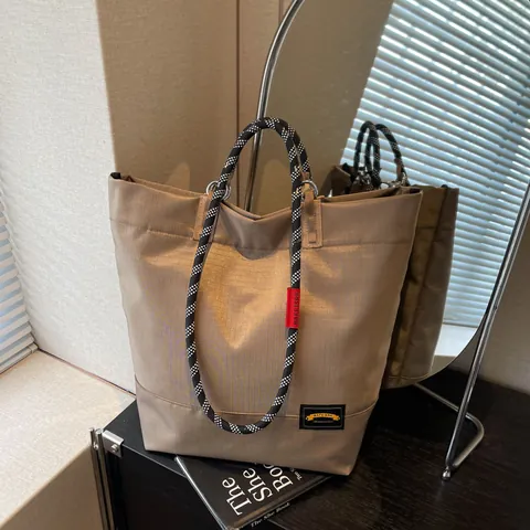 Tote Bag Women's Large Capacity Lightweight Nylon Fabric Contrast Rope Handle Casual Single Shoulder Bag For Daily Travel Work
