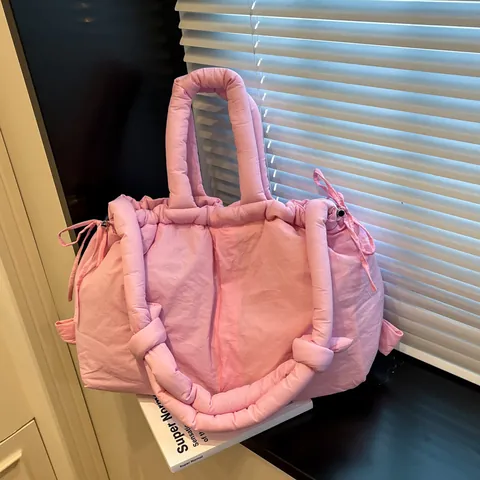 Damen Gesteppte Puffer Einkaufstasche Leichtes Nylon Cloud Schultertasche Große Kapazität Kordelzug Handtasche Für Den Alltag