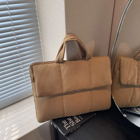 Women Casual Quilted Puffy Laptop Bag Large Capacity Tote Shoulder Bag Padded Commuter Handbag Business Briefcase