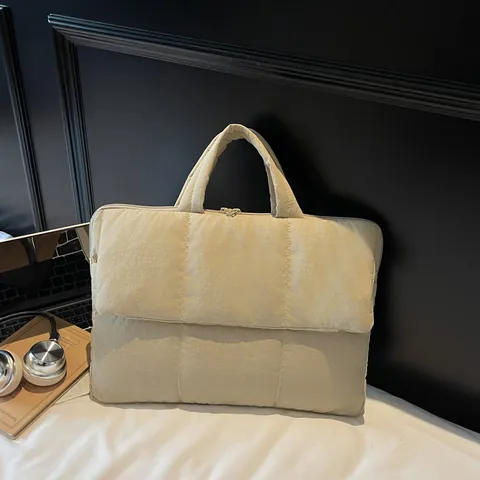 Women Casual Quilted Puffy Laptop Bag Large Capacity Tote Shoulder Bag Padded Commuter Handbag Business Briefcase