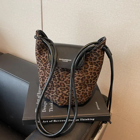 Bolso Bombonera con Estampado de Leopardo para Mujer Retro de Gamuza y Cuero Sintético Bandoulière Moda Bolso Diario