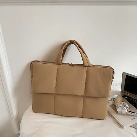 Quilted Puffer Laptop Handbag Nylon Water Resistant Minimalist Commute Shoulder Bag For Women
