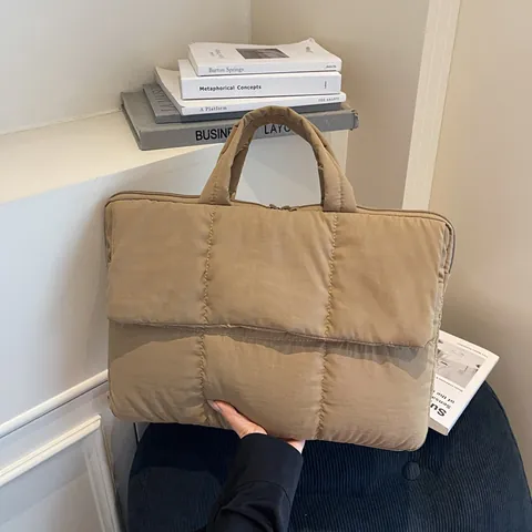 Women Fashion Quilted Padded Laptop Bag Soft Puffy Down Style Tote Bag Lightweight Waterproof Handbag For Office Commute Travel Daily Shoulder Bag
