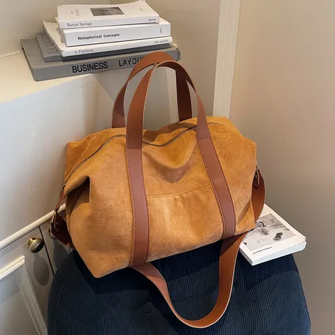 Borsa Tote da Donna di Grande Capacità Retro PU Texture Effetto Scamosciato Stampa Leopardata Tinta Unita Borsa a Tracolla a Mano per Pendolarismo Viaggio Ufficio Lavoro