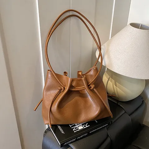 Borsa Tote in Pelle PU da Donna Vintage a Grande Capacità E Borsellino Con Coulisse Nodo Borsa a Tracolla per Pendolare Viaggio