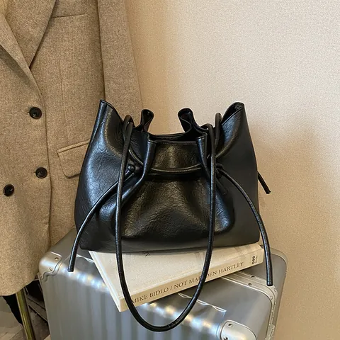 Borsa Tote in Pelle PU da Donna Vintage a Grande Capacità E Borsellino Con Coulisse Nodo Borsa a Tracolla per Pendolare Viaggio