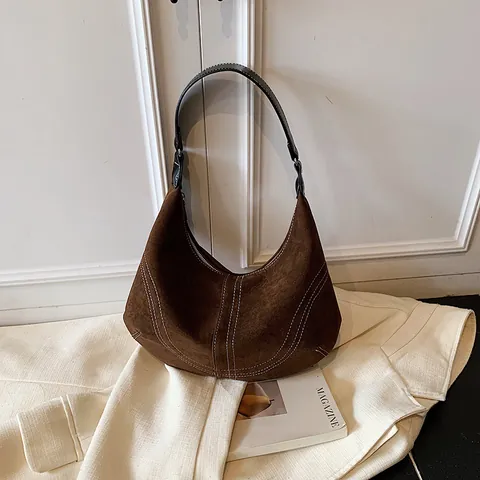 Sac Sous l'Aisselle Vintage en Cuir PU Dépoli Pour Femme Avec Surpiqûres Contrastées Sac Hobo Minimaliste Bandoulière Réglable