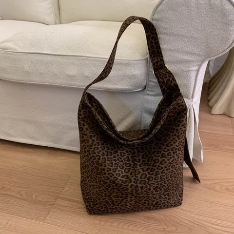 Bolso Hobo de Mujer de Gran Capacidad Gamuza Sintética Bolso de Hombro Retro Minimalista Estampado Leopardo Color Sólido