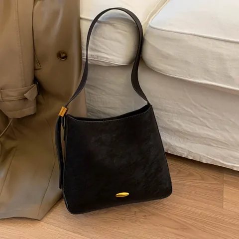 Vintage Frosted Large Capacity Tote Bag For Women PU Leather Minimalist Shoulder Bag Solid Color Office Commute Handbag